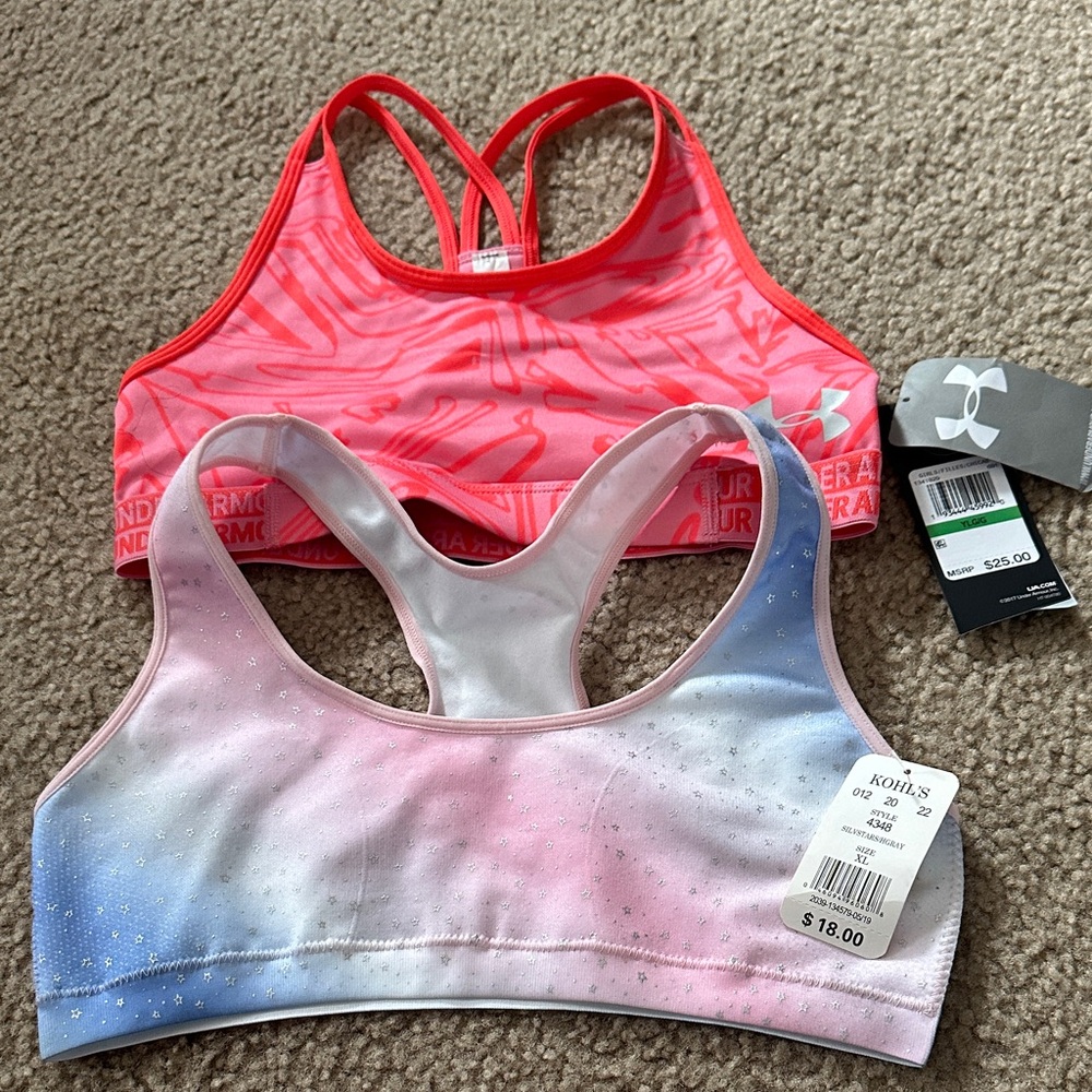 Under Armour  and Kohl’s Pink & Pastel Ombre Girls' Sports Bras  size L, XL